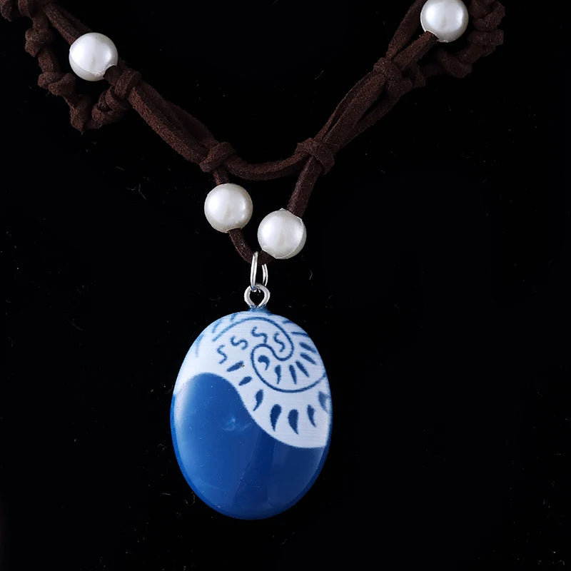 Fashion Movie Charm Moana Ocean Rope Chain Necklaces Blue Stone Pendants Leather Suede Choker Jewelry Gifts