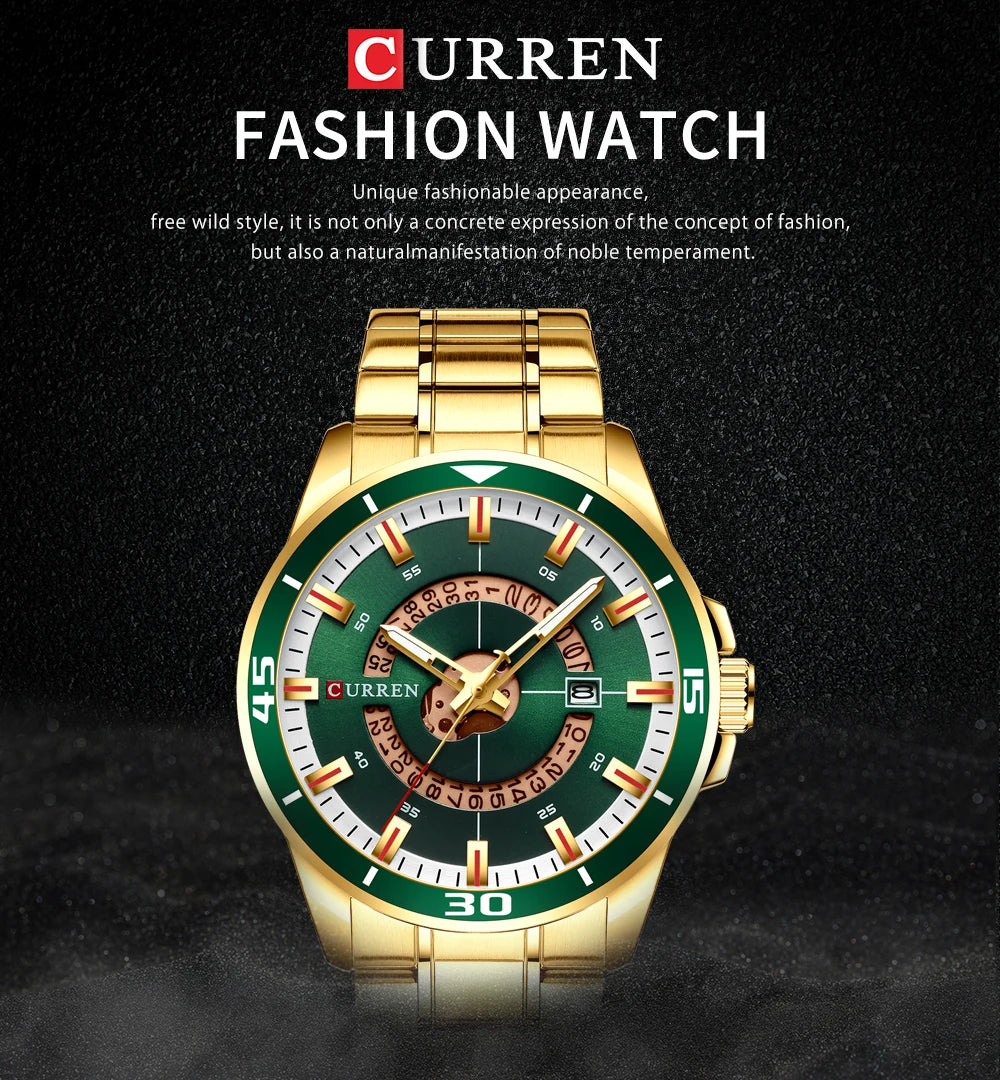 CURREN Watches for Men Fashion Business Mens Watches with Stainless Steel Strap Waterproof Quartz Watch for Men with Auto Date