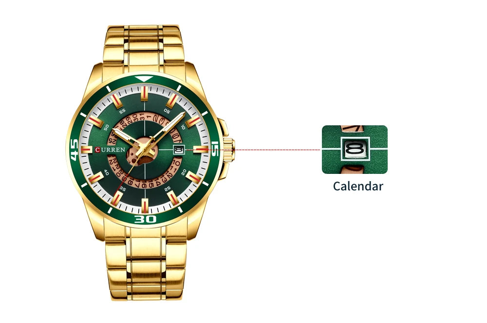 CURREN Watches for Men Fashion Business Mens Watches with Stainless Steel Strap Waterproof Quartz Watch for Men with Auto Date
