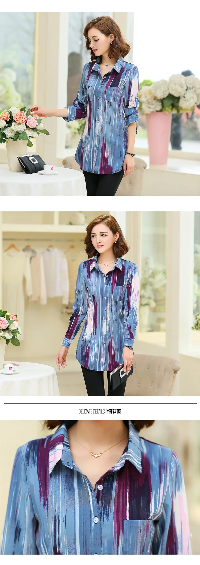 Women Striped Printed Long Sleeve Shirts 2023 New Ladies Loose X-Long Style Casual Shirt Tops Women Clothes Factory Wholesale
