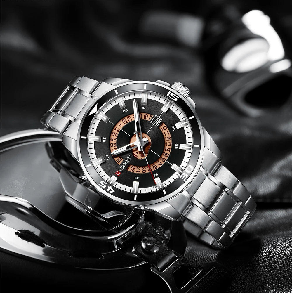 CURREN Watches for Men Fashion Business Mens Watches with Stainless Steel Strap Waterproof Quartz Watch for Men with Auto Date