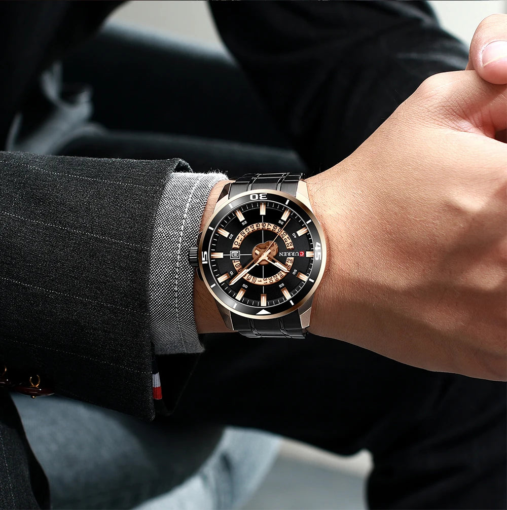 CURREN Watches for Men Fashion Business Mens Watches with Stainless Steel Strap Waterproof Quartz Watch for Men with Auto Date