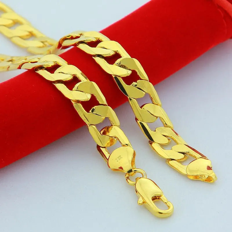 24K Gold Color Filled 10mm 50-75cm Men Figaro Hip Hop Gold Necklace Chains Male Boys High Quality Jewelry Gift