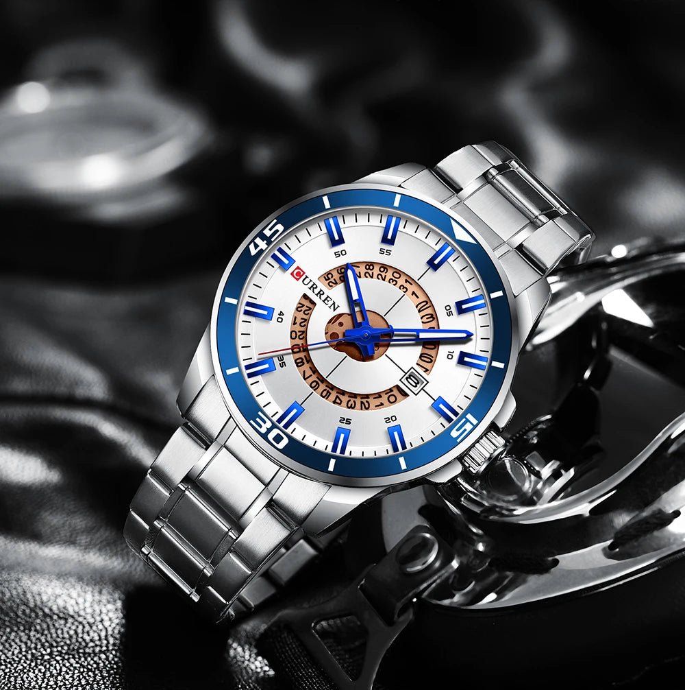 CURREN Watches for Men Fashion Business Mens Watches with Stainless Steel Strap Waterproof Quartz Watch for Men with Auto Date