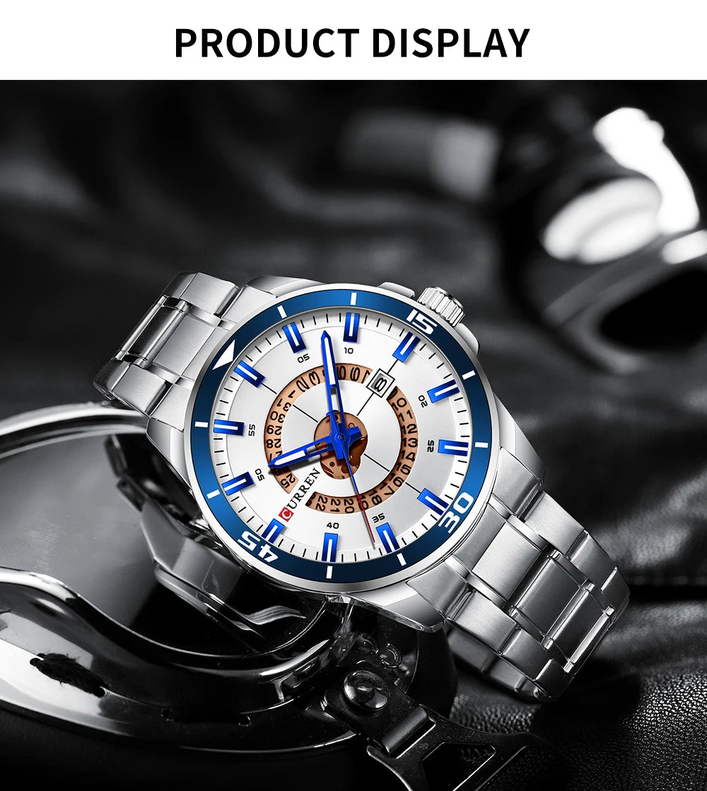 CURREN Watches for Men Fashion Business Mens Watches with Stainless Steel Strap Waterproof Quartz Watch for Men with Auto Date