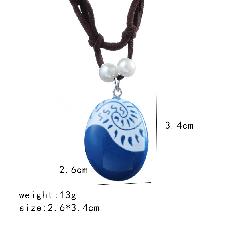 Fashion Movie Charm Moana Ocean Rope Chain Necklaces Blue Stone Pendants Leather Suede Choker Jewelry Gifts
