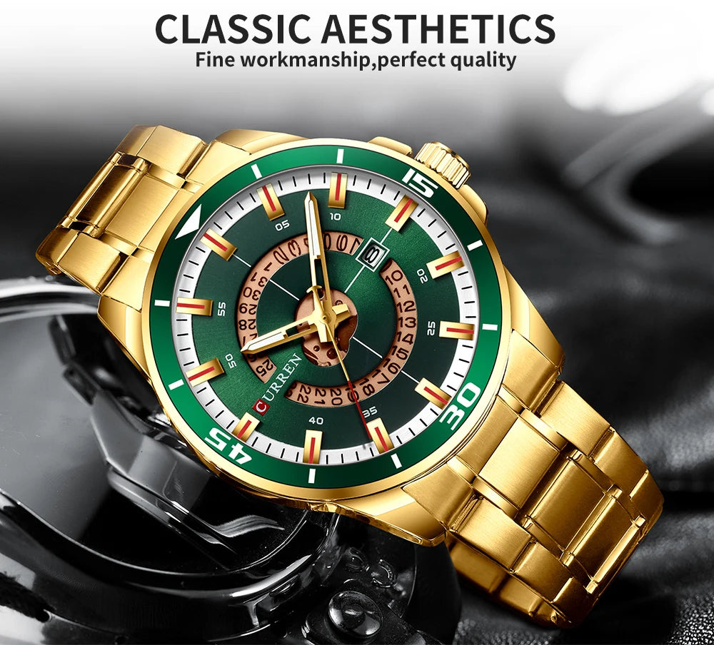 CURREN Watches for Men Fashion Business Mens Watches with Stainless Steel Strap Waterproof Quartz Watch for Men with Auto Date