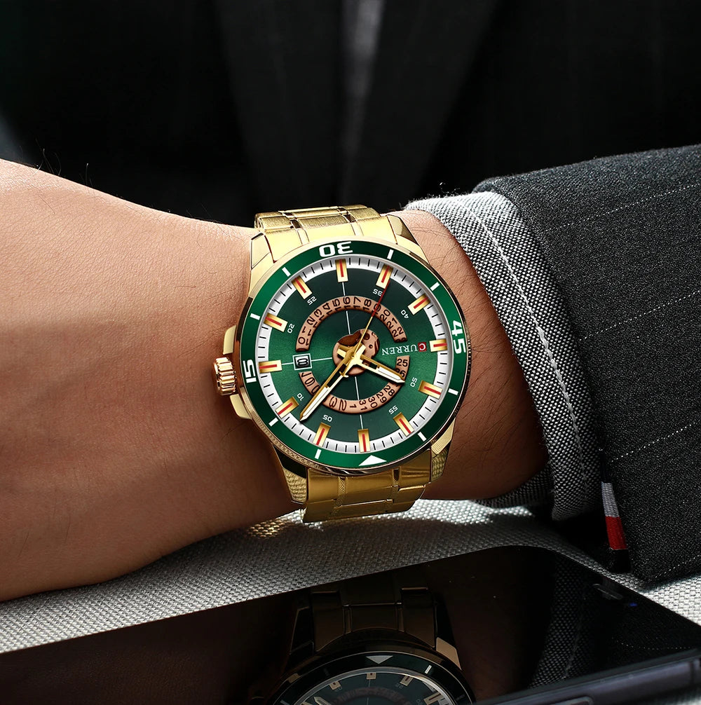 CURREN Watches for Men Fashion Business Mens Watches with Stainless Steel Strap Waterproof Quartz Watch for Men with Auto Date