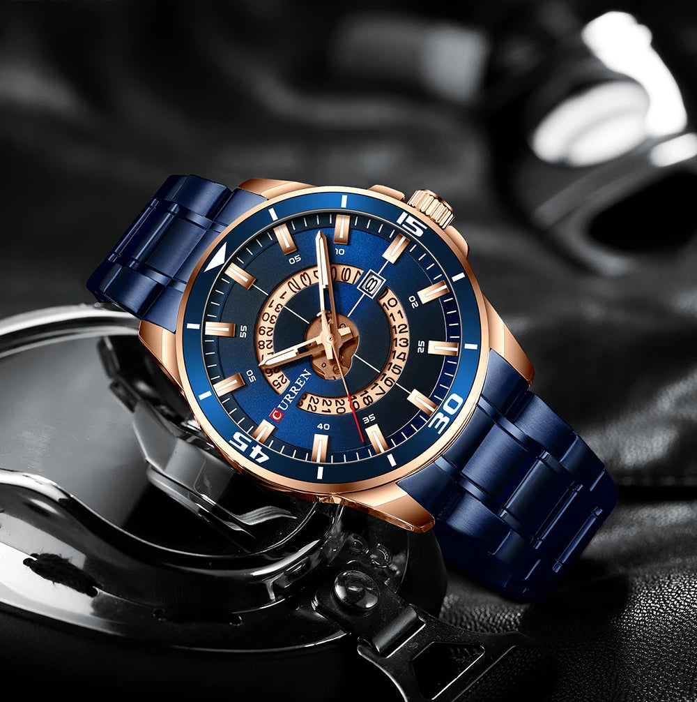 CURREN Watches for Men Fashion Business Mens Watches with Stainless Steel Strap Waterproof Quartz Watch for Men with Auto Date