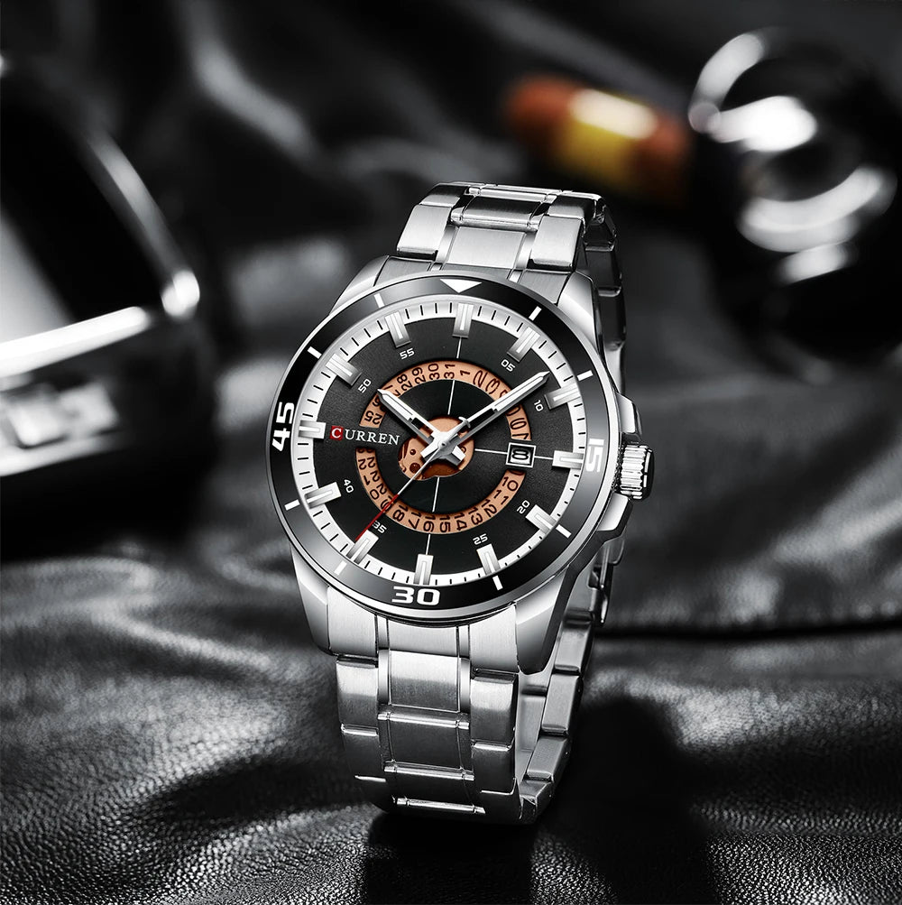 CURREN Watches for Men Fashion Business Mens Watches with Stainless Steel Strap Waterproof Quartz Watch for Men with Auto Date