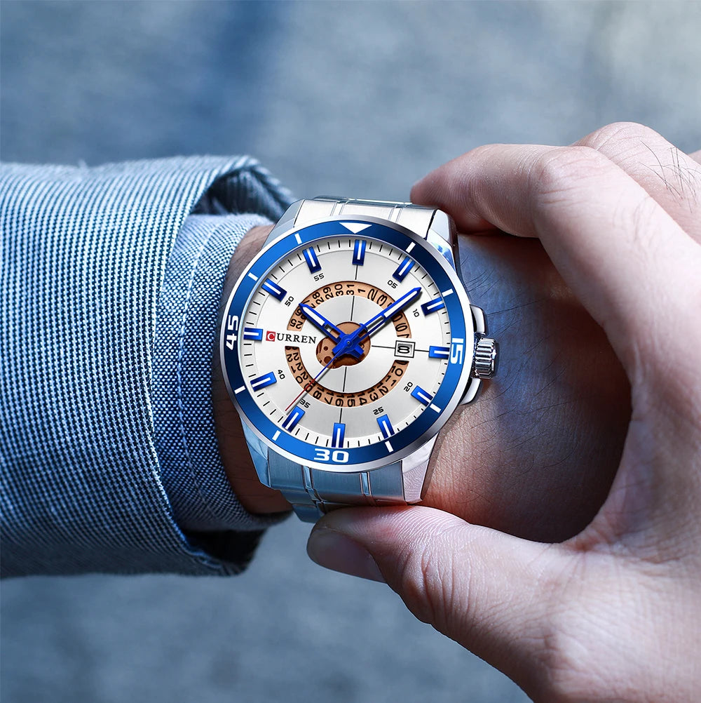 CURREN Watches for Men Fashion Business Mens Watches with Stainless Steel Strap Waterproof Quartz Watch for Men with Auto Date
