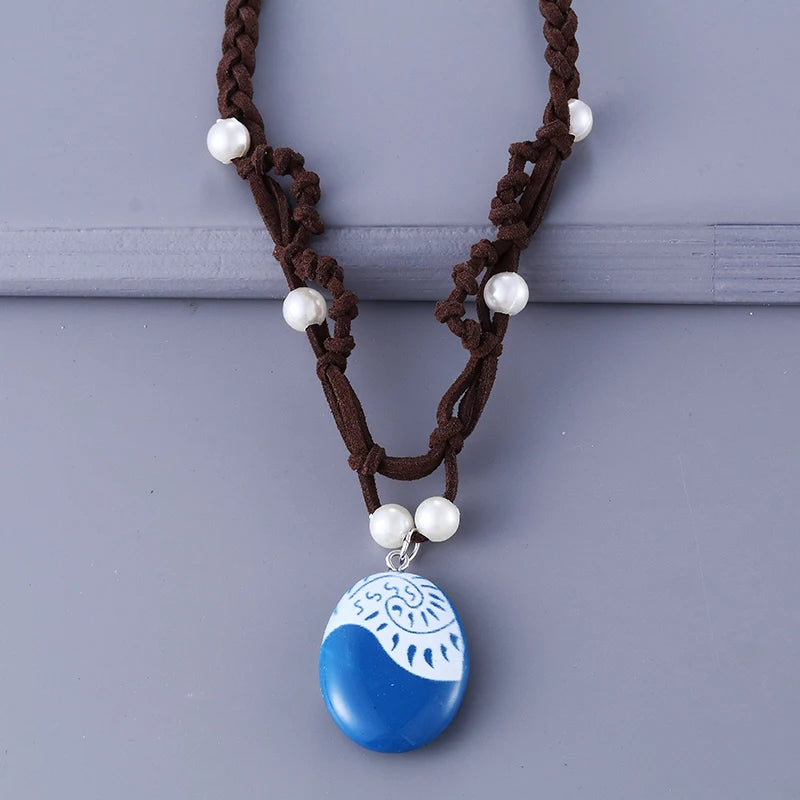 Fashion Movie Charm Moana Ocean Rope Chain Necklaces Blue Stone Pendants Leather Suede Choker Jewelry Gifts