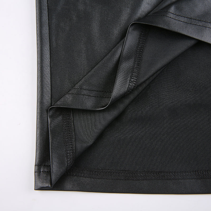 Women Sexy Suspender Mid-length Bodycon Dress Fashion Solid Color Leather Bandage Backless Skinny Split Dress For Female Mujer