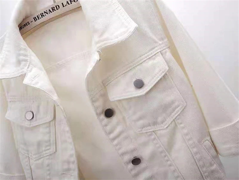 2024 New Women Spring Autumn Denim Jacket Tops Pink Color Solid Short Multicolor Feminino Three Quarter Sleeve Jean Jacket