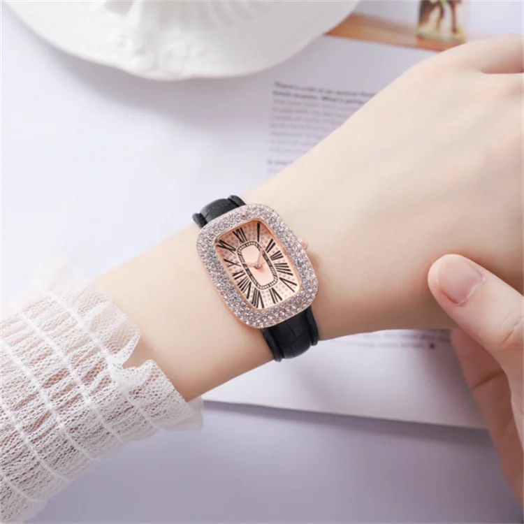 WOKAI high quality fashion luxury Full diamond Pigeon Egg Diamond Lady quartz belt Watch Girl student PROM clock vintage