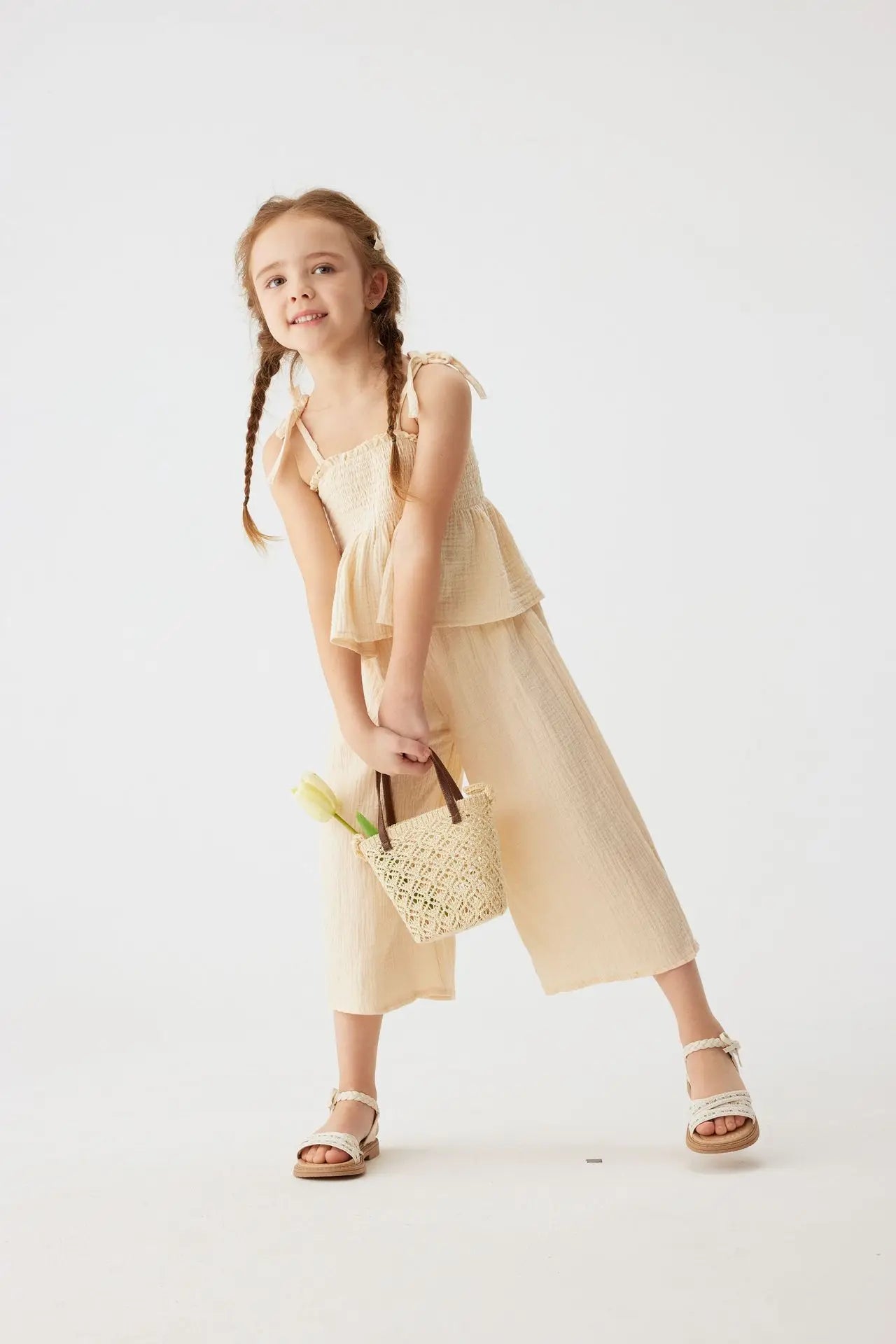 2025 Summer Baby Girl Sets Fashionable Casual Camisole Shirt and Loose Pants for Kids Girls