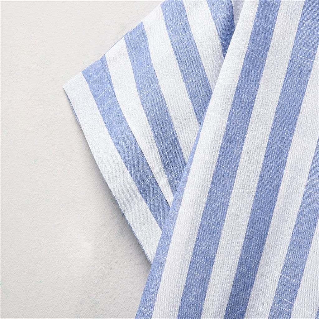Women Striped Print Cotton Linen Tops Summer Turn Down Collar Long Sleeve Button OL Blouse Shirts 2023 Summer Button Cardigan