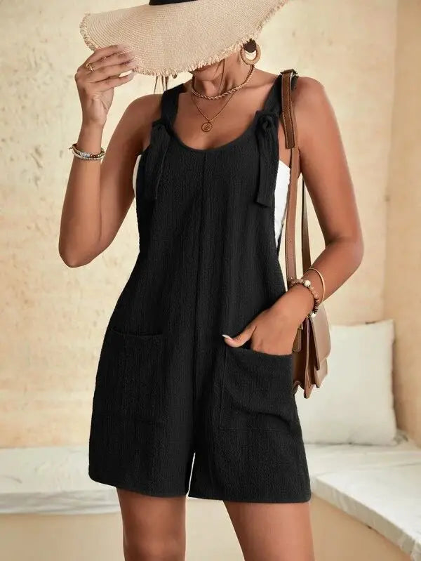 Women Wide Leg Overalls Casual Adjustable Strap Sleevelss Double Pocket Jumpsuits Sexy Loose Basic Daily Rompers OUFY-308