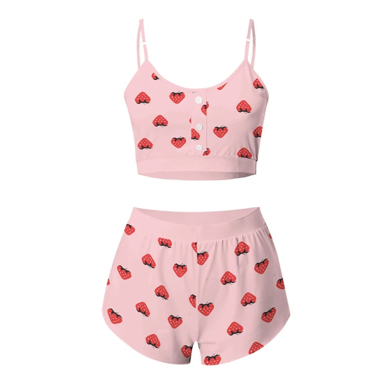 Summer Sexy Tank Top and Tropical Print Shorts Set With Belt Two Piece Suit Sleeveless Tops Party Wear Sets