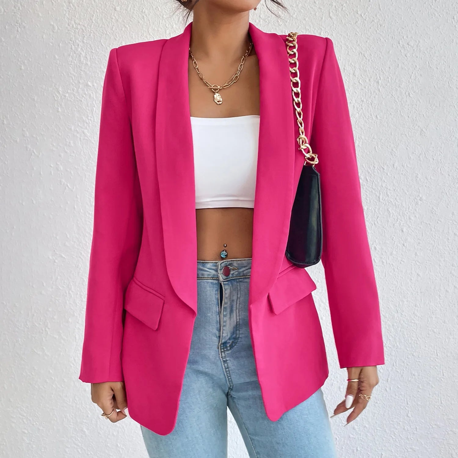 Chic Rose Red Blazers for Women Spring 2023 Casual Coats Black Women's Jacket Suit Basic Slim Summer Blazer Women Jacket Office