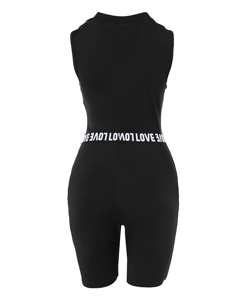 Fashion 2025 New Sexy 2 Pieces Sets Women Suits Letter Band Patch Fishnet Design Top & Shorts Set Feamle Clothes Black Outfits