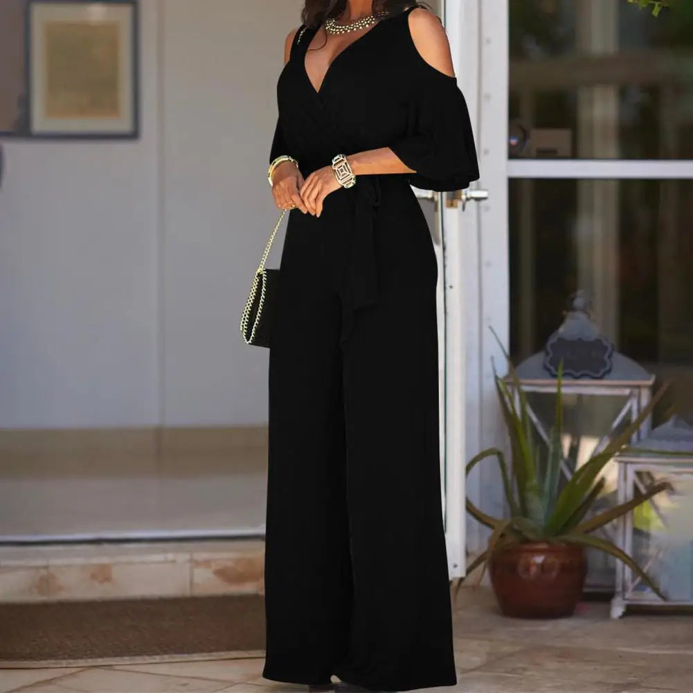 Stylish Formal OL Style Summer Jumpsuit Lace Up Women Summer Jumpsuit Deep Crotch OL Style Summer Jumpsuit Lady Garment
