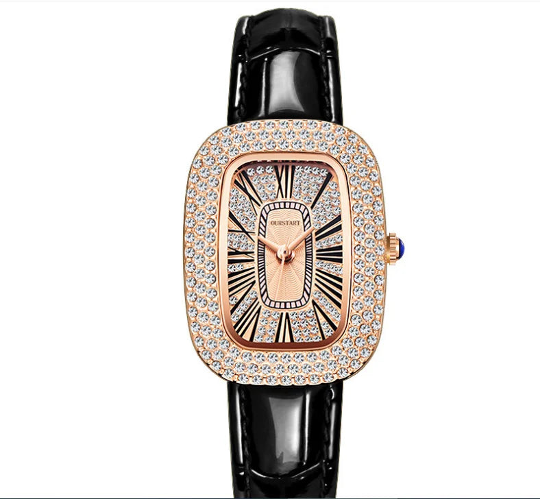 WOKAI high quality fashion luxury Full diamond Pigeon Egg Diamond Lady quartz belt Watch Girl student PROM clock vintage