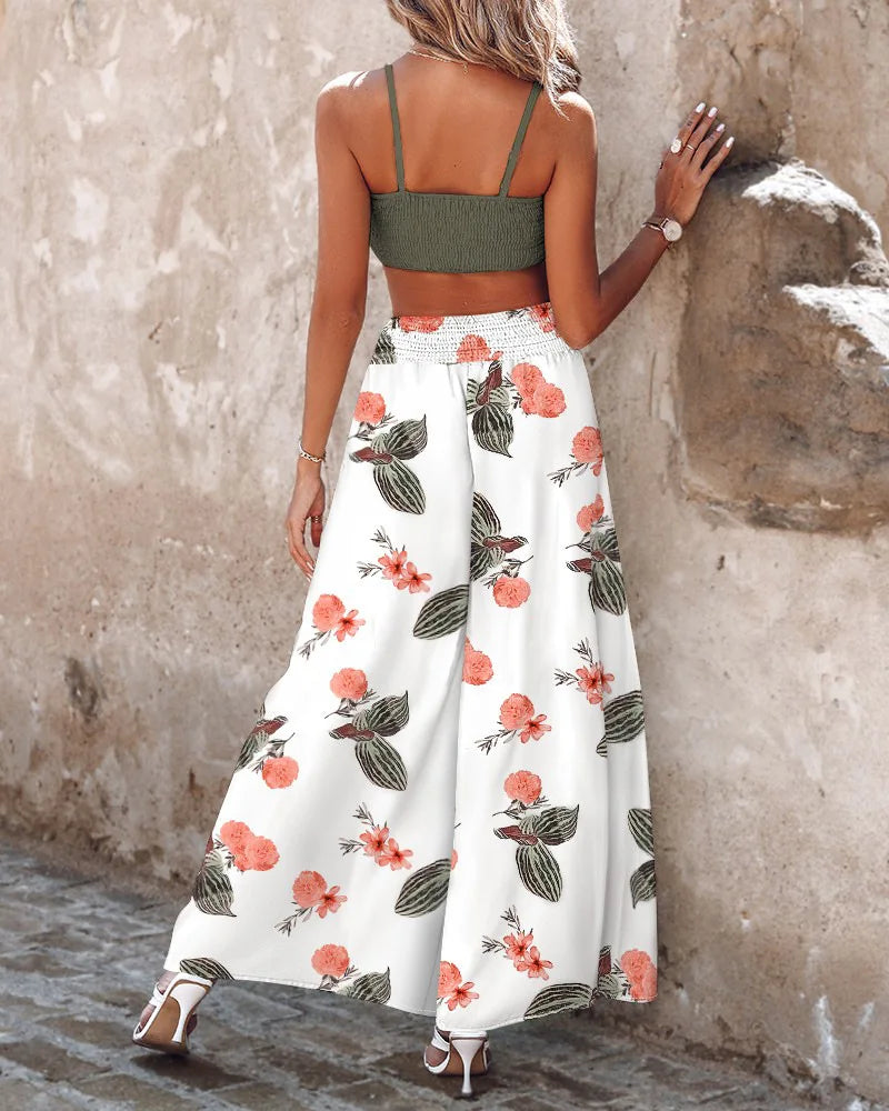 Women's Fashion Spring/Summer Sleeveless Tank Slim Fit Short Top Elegant High Waist Casual Printing Pants 2-piece Set S-3XL