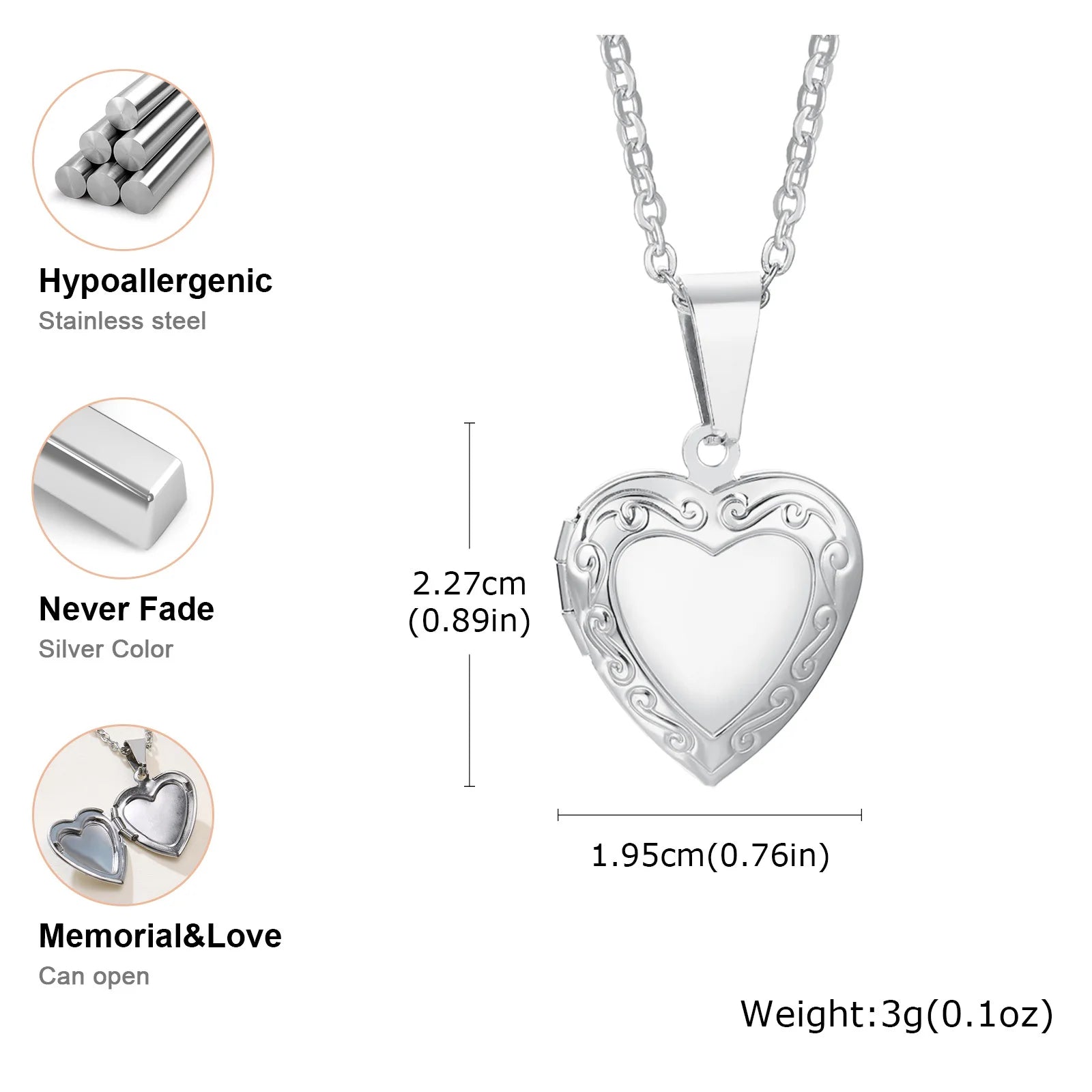 Vnox Never Fade Silver Color Stainless Steel Women Locket Pendant, Openable Heart Pendant Necklaces, Life Tree Floral Collar