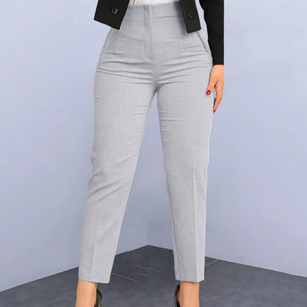 Stylish Office Pants 3D Cutting Workwear Anti-pilling Women Cropped Work Pants Solid Color Female Casual Trousers For Daily Wear