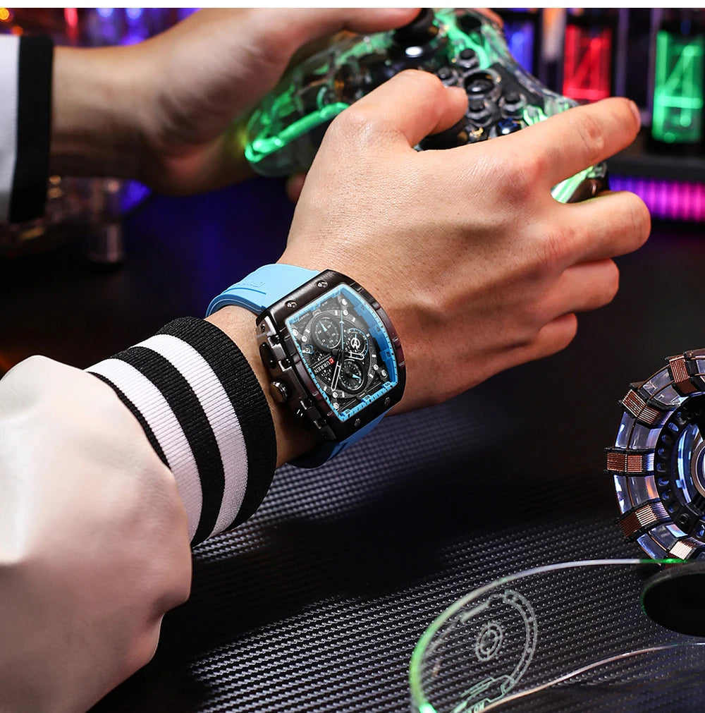 CURREN Sports Unique Rectangular Watches with Large Dial Casual Quartz Silicone Bands Wristwatches with Auto Date