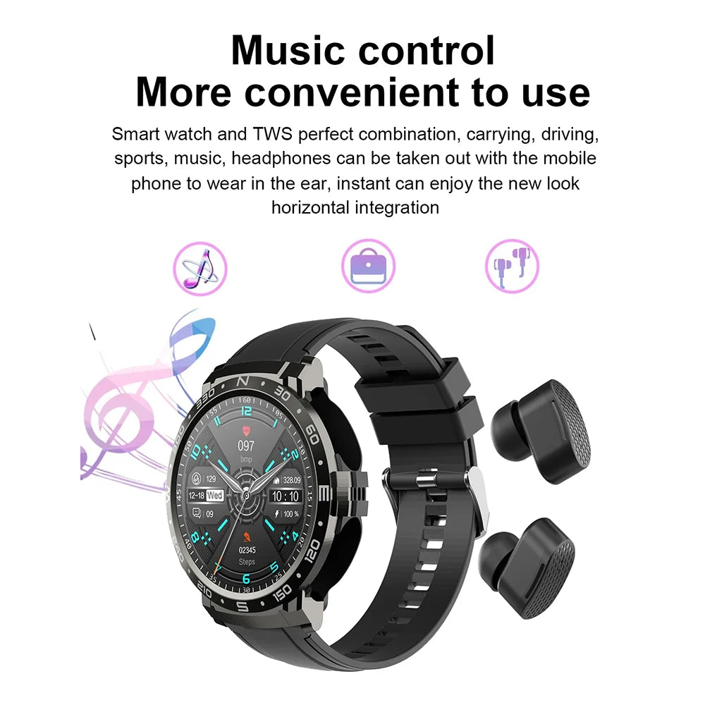 2 In 1 TWS Earphones Smart Watch Waterproof Wireless Bluetooth Dual Headset Call Health Blood Pressure Sports Music Smartwatch