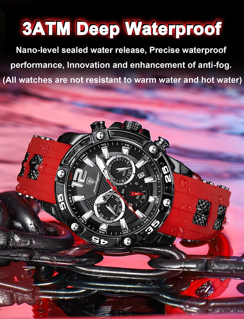 POEDAGAR Silicone Strap Sport Men's Watch Luxury Stopwatch Waterproof Military Wristwatches For Men Brand Luminous Clock Newest