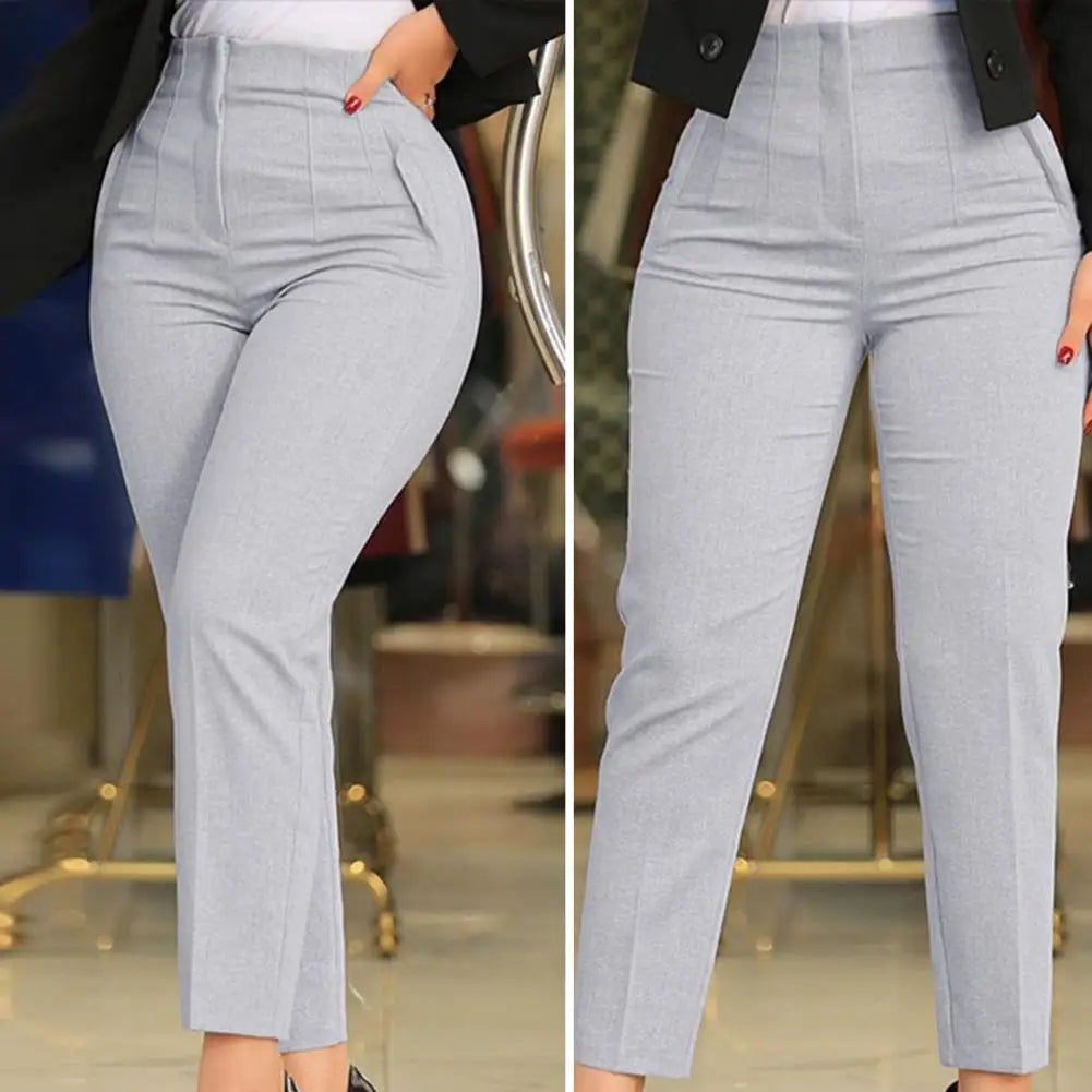 Stylish Office Pants 3D Cutting Workwear Anti-pilling Women Cropped Work Pants Solid Color Female Casual Trousers For Daily Wear