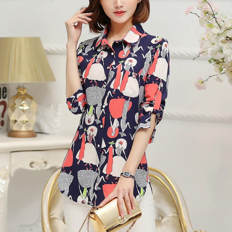 Women Striped Printed Long Sleeve Shirts 2023 New Ladies Loose X-Long Style Casual Shirt Tops Women Clothes Factory Wholesale