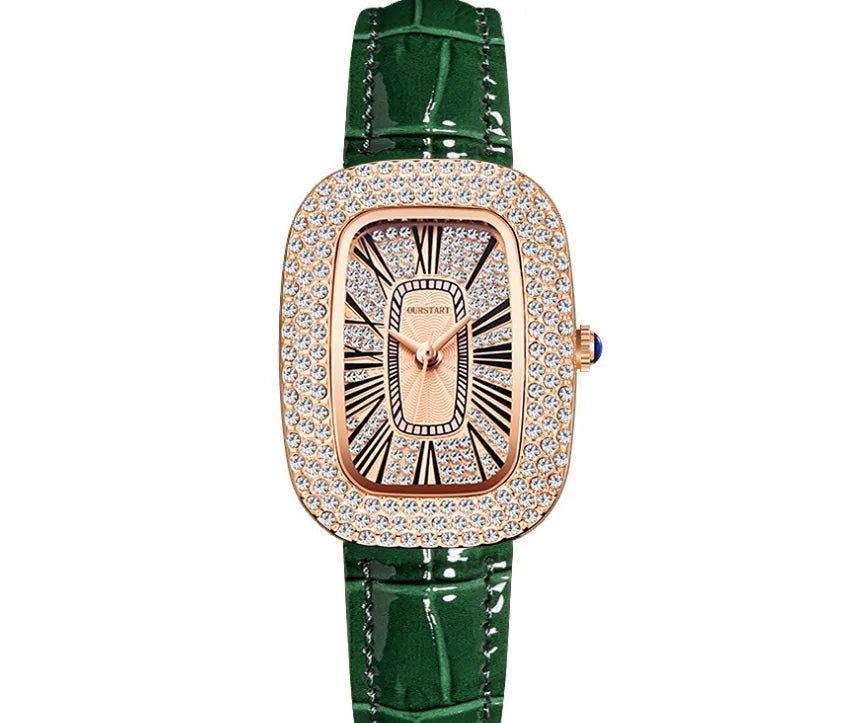WOKAI high quality fashion luxury Full diamond Pigeon Egg Diamond Lady quartz belt Watch Girl student PROM clock vintage