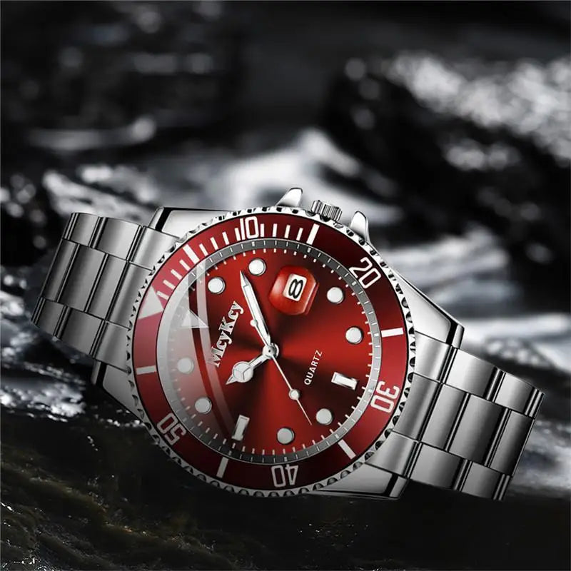 Hot Sale Men's Steel Strap Green Aqua Ghost with Calendar Quartz Watch Classic Men's Watches Fashion Matching Goods