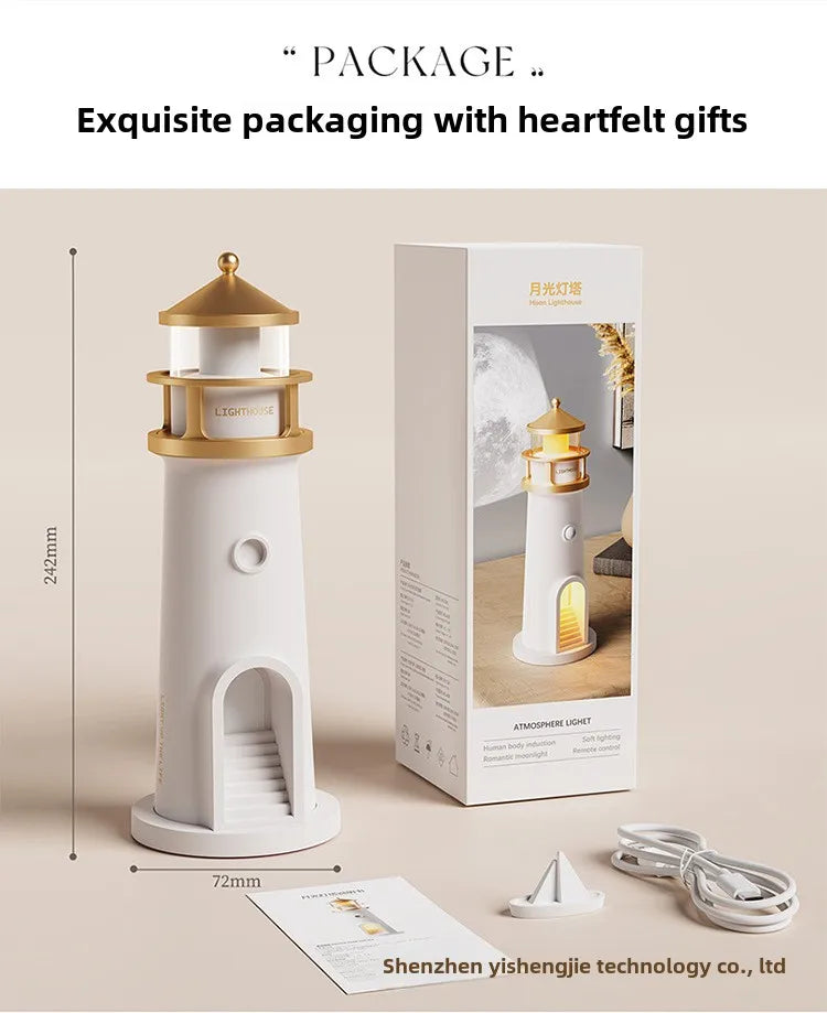 Moonlight Lighthouse Projection Light Atmosphere Night Light Bluetooth Speaker Ornament Human Sensing Small Desk Lamp