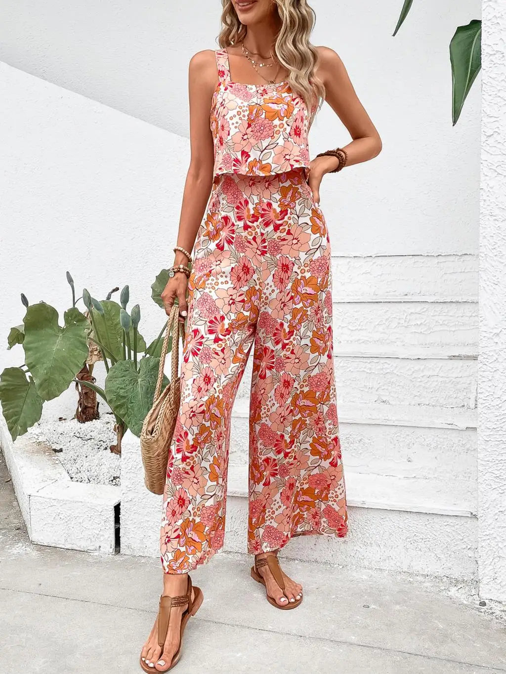 Elegant Long Jumpsuit Women Sexy Backless Wide Leg Jumpsuits Casual Sleeveless Floral Rompers Summer Clothes For Woman 2025 New