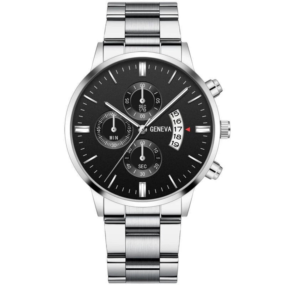 Leisure Business Fashion Men Black Stainless Steel Watch Luxury Calendar Quartz Wrist Watch Mens Business Watches for Man Clock