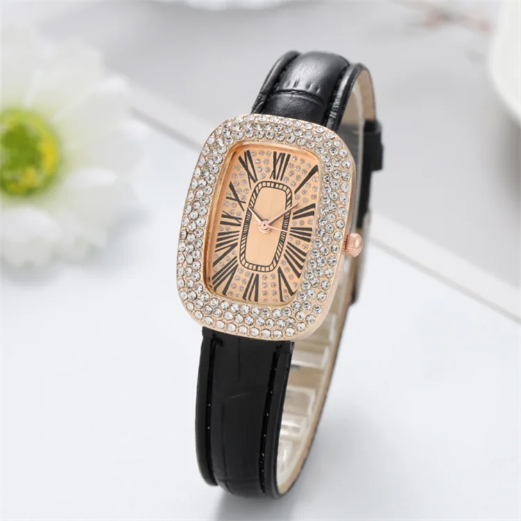 WOKAI high quality fashion luxury Full diamond Pigeon Egg Diamond Lady quartz belt Watch Girl student PROM clock vintage