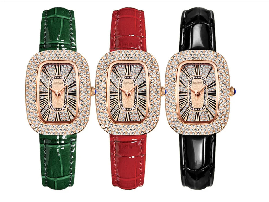 WOKAI high quality fashion luxury Full diamond Pigeon Egg Diamond Lady quartz belt Watch Girl student PROM clock vintage