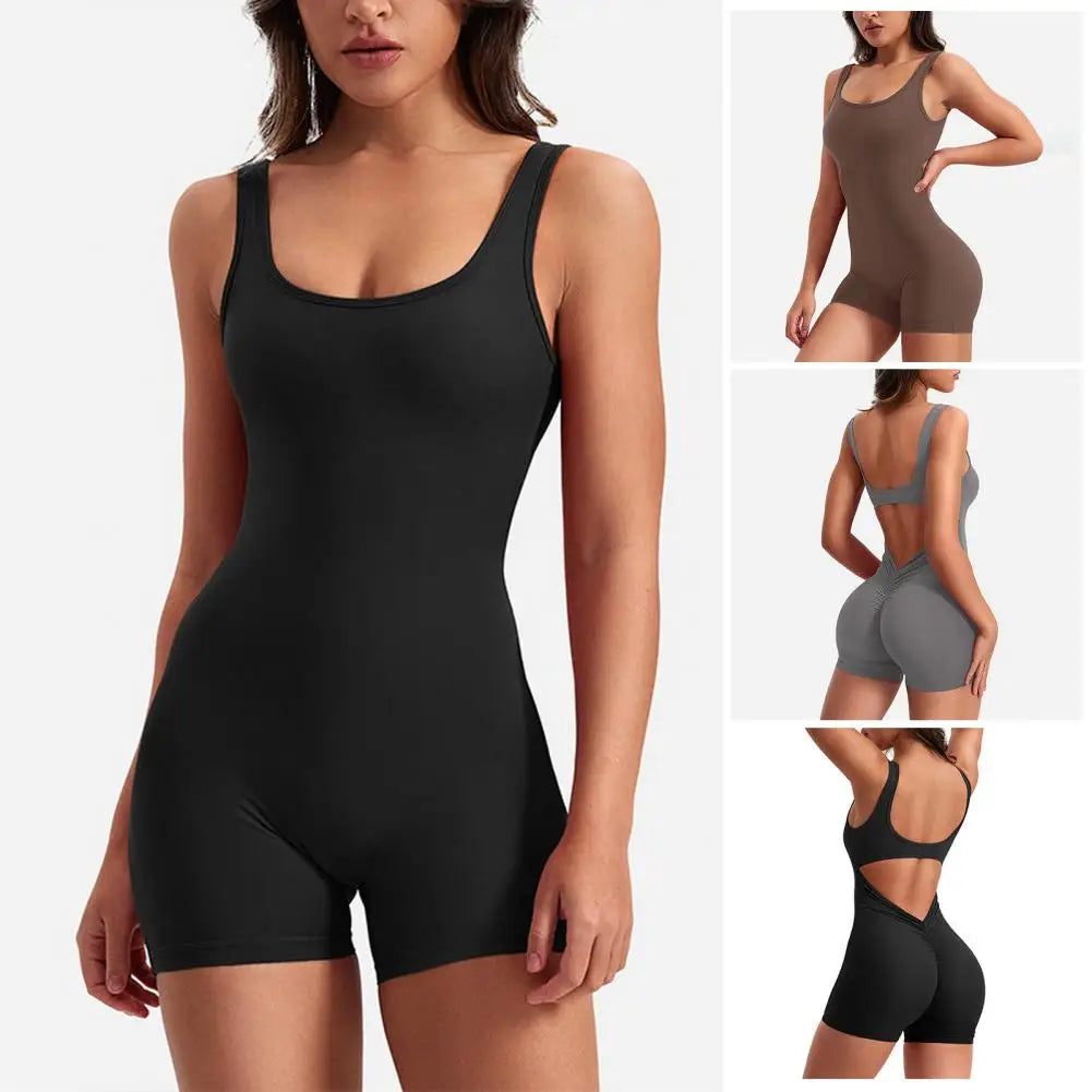 High Waist Rompers Women's Yoga Rompers Breathable U Neck Sleeveless Gym Wear with Tummy Control Butt Lifting Features Women