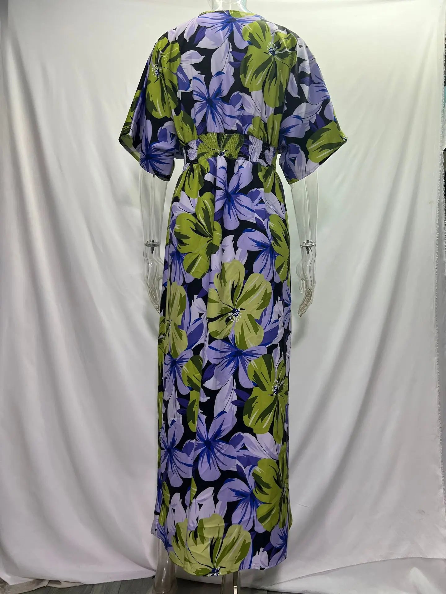 Casual Print Women Dress Summer Fahsion V Neck Short Sleeve Office Elegant Maxi Dresses Female Holiday Beach Party Dress New