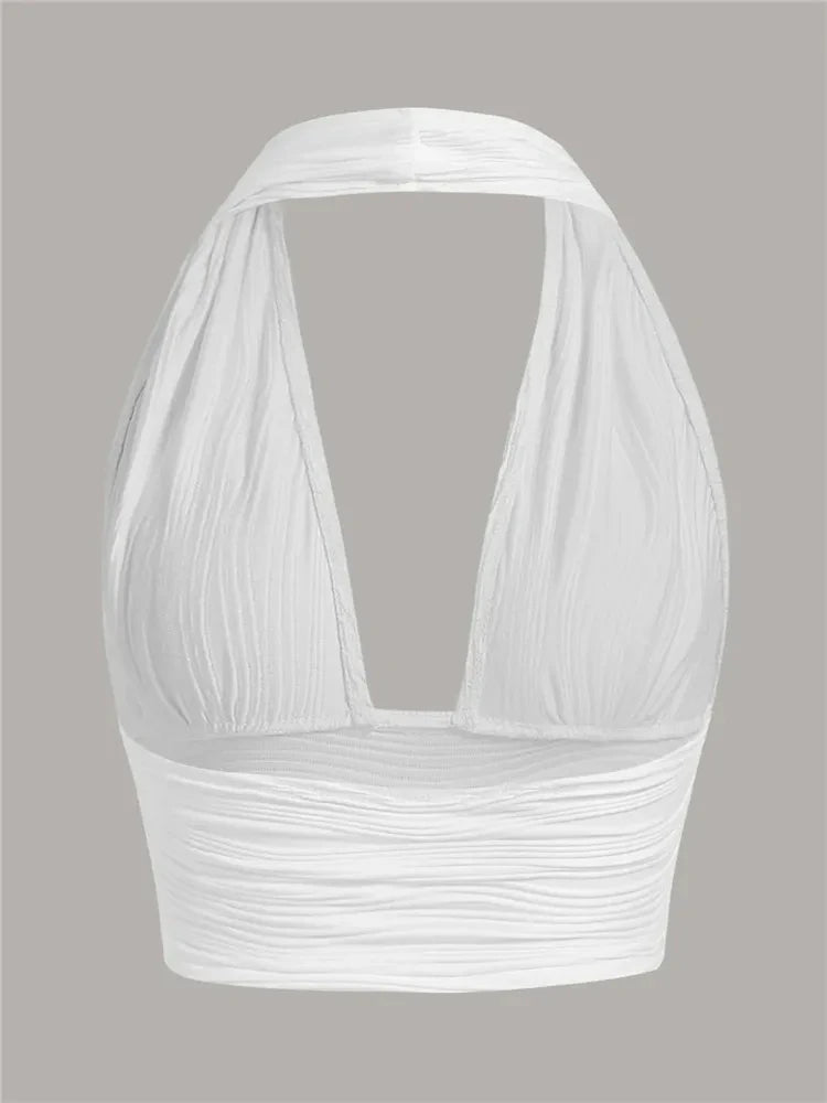 Sexy Solid Backless Crop Halter Top Women Summer 2024 Y2K Clothes Grunge High Street Style Club Sleeveless Cami Top Streetwear