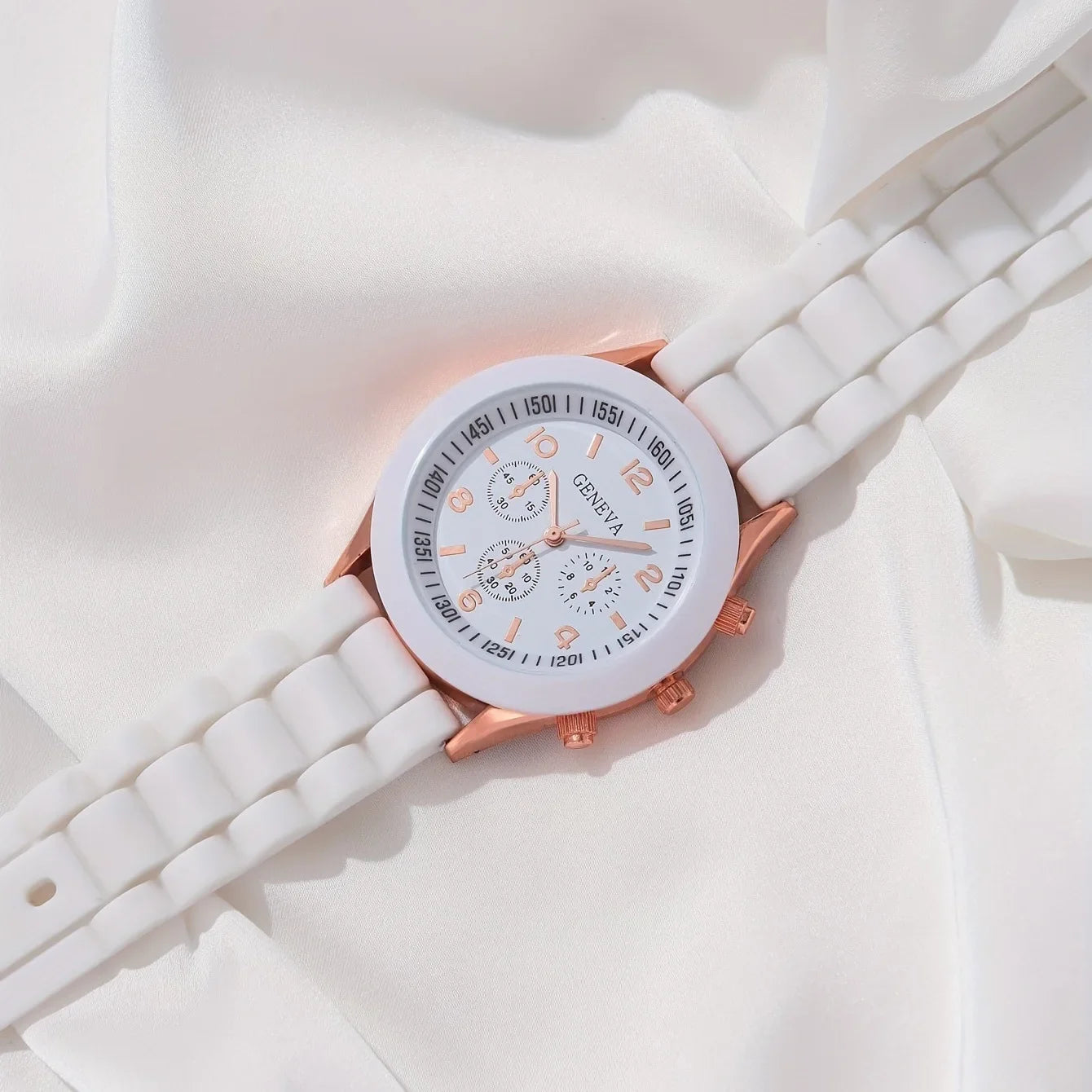 6PCS/Set Women's Watches Casual Silicone Band Analog Quartz Watch Heart Pearls Jewelry Set(Without Box)