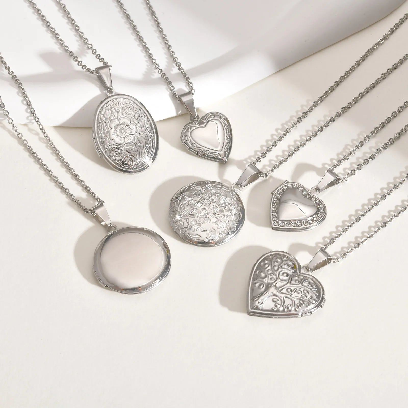 Vnox Never Fade Silver Color Stainless Steel Women Locket Pendant, Openable Heart Pendant Necklaces, Life Tree Floral Collar