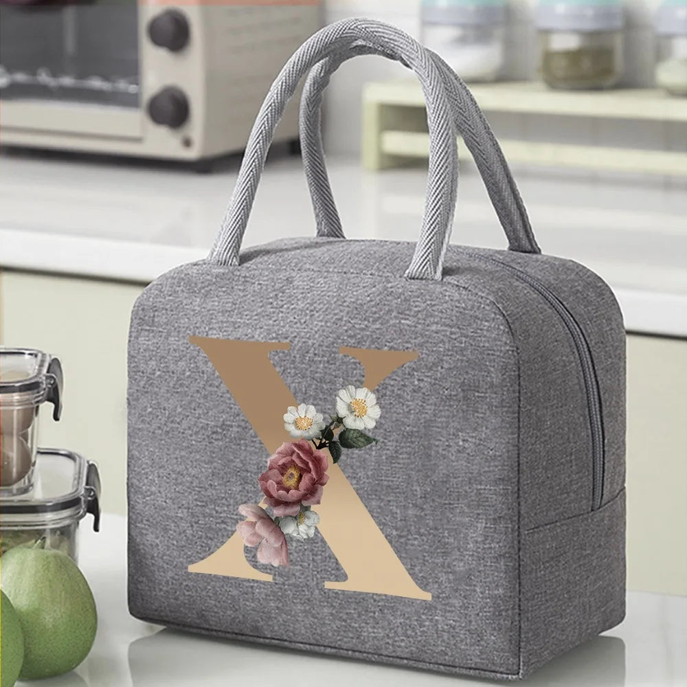 Thermal Food Picnic Lunch Box Insulated School Child Tote Lunch Bags for Work Cute Gold Letter Pattern Cooler Bag for Women