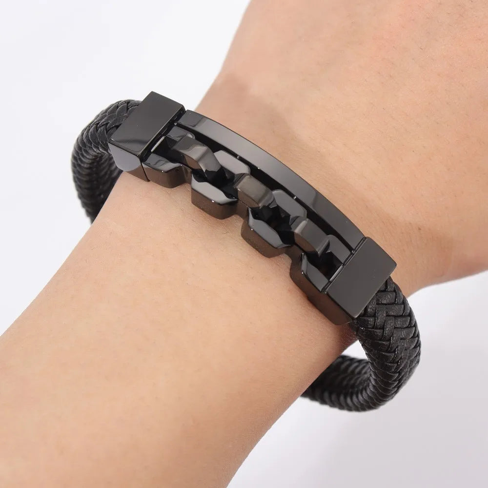 Trend Multi-Layer Leather Braided Hollow Lock Magnetic Buckle Bracelet Glamour Men's Bracelet New Fashion Jewelry Punk Accessori