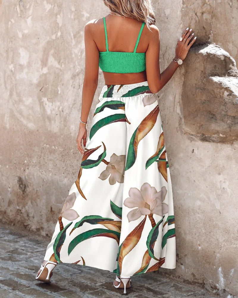 Women's Fashion Spring/Summer Sleeveless Tank Slim Fit Short Top Elegant High Waist Casual Printing Pants 2-piece Set S-3XL